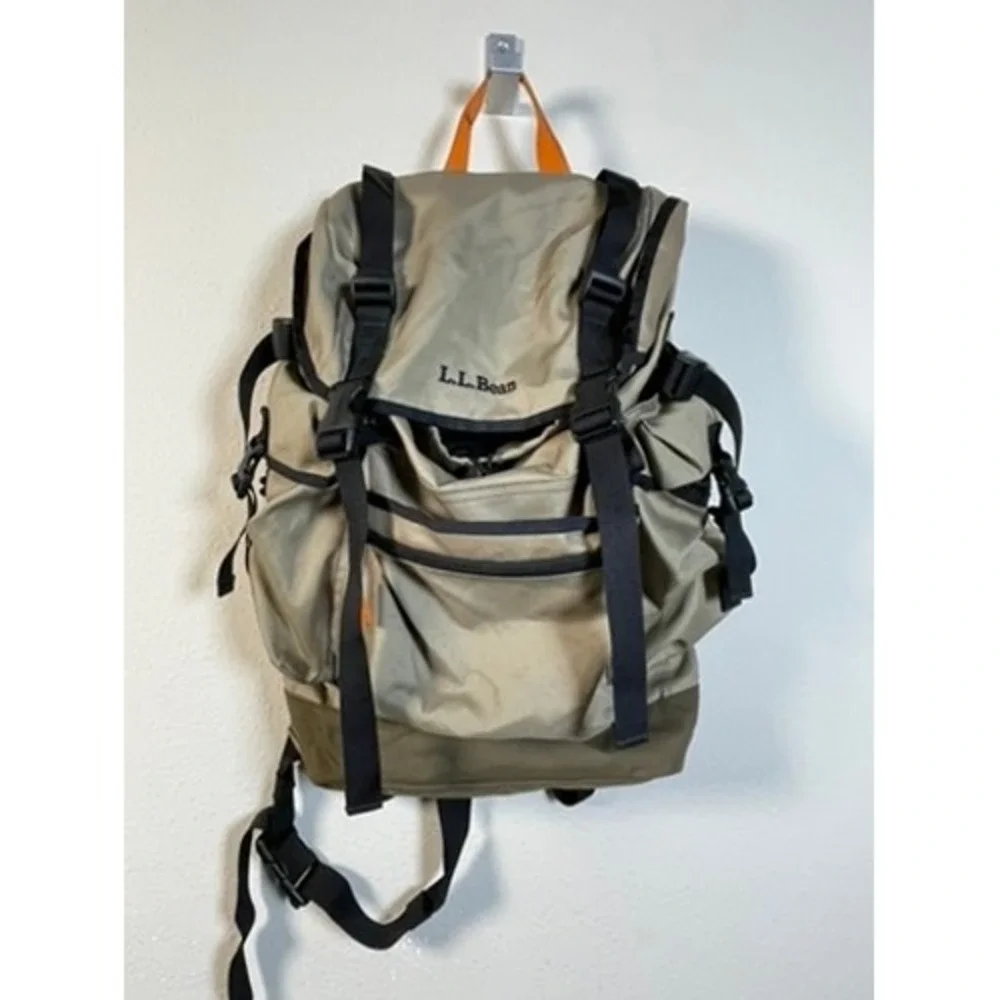 LL Bean Rucksack Backpack Unisex Large Tan Olive Green Excellent Gorpcore Hiking